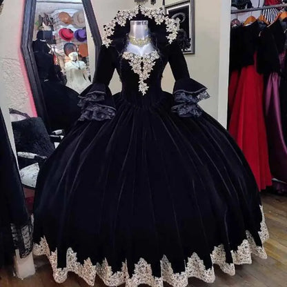 Elegant Velvet Victorian-Gothic Ball Gown, Renaissance-Historical Event Costume