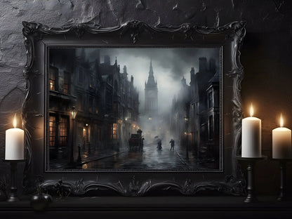 Retro Spooky Haunted Mansion Print, Canvas Painting, Halloween-Victorian Home Decor