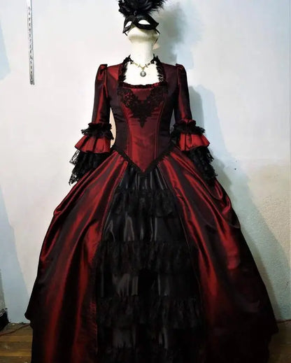 Elegant Victorian Lace and Ruffle Accented Ball Gown for Events or Costume
