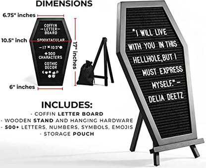 Black Felt Coffin Letter Board - Halloween Decor Message Board