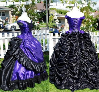 Victorian Off-Shoulder Ruffle/Ruched Gown, Ball Gown, Historical Event Dress