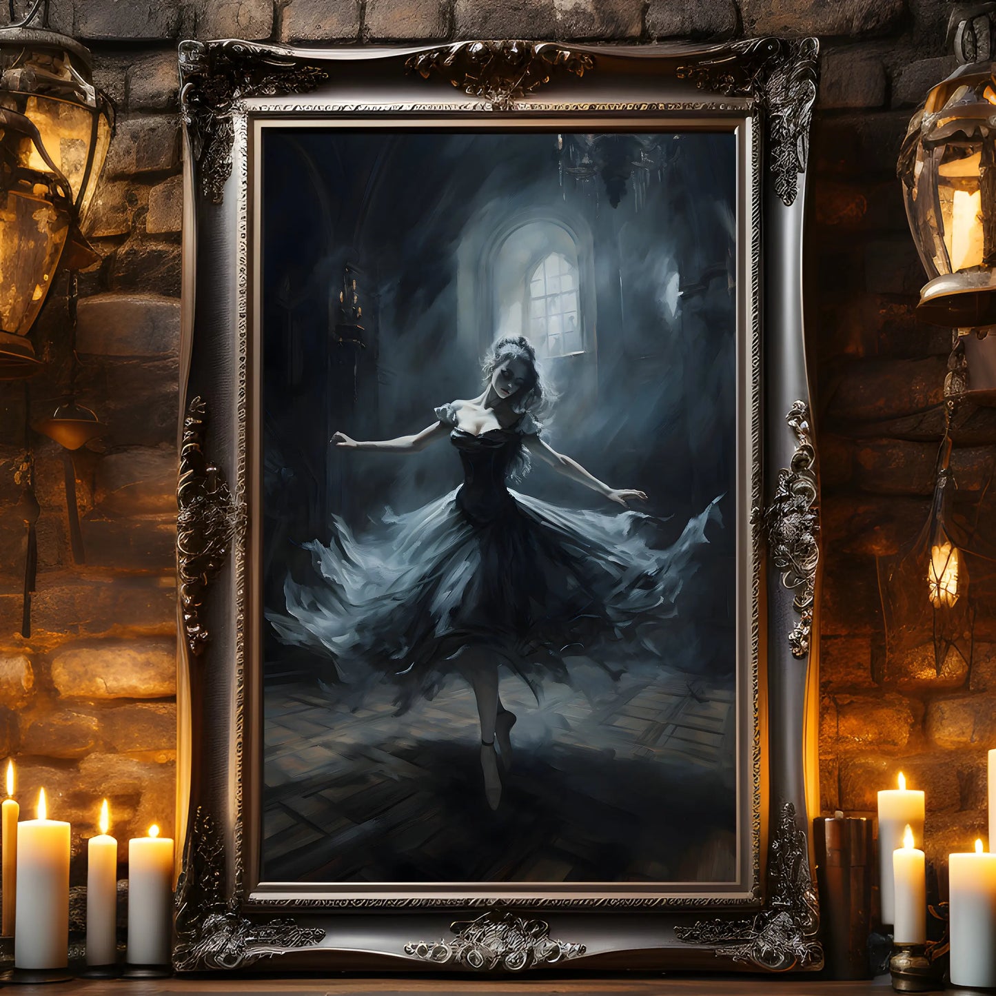 Retro Spooky Haunted Mansion Print, Canvas Painting, Halloween-Victorian Home Decor