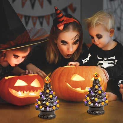 Halloween-Pumpkins Ceramic LED Tree, Lighted Table Centerpiece