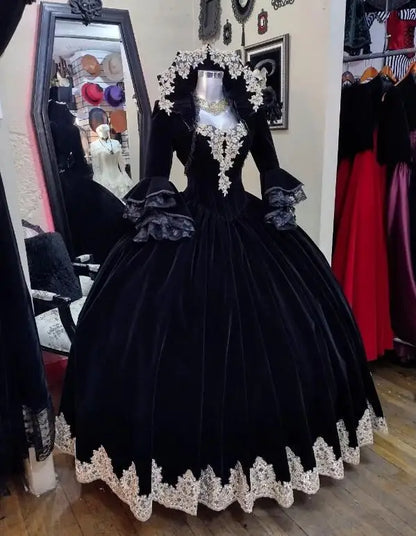Elegant Velvet Victorian-Gothic Ball Gown, Renaissance-Historical Event Costume