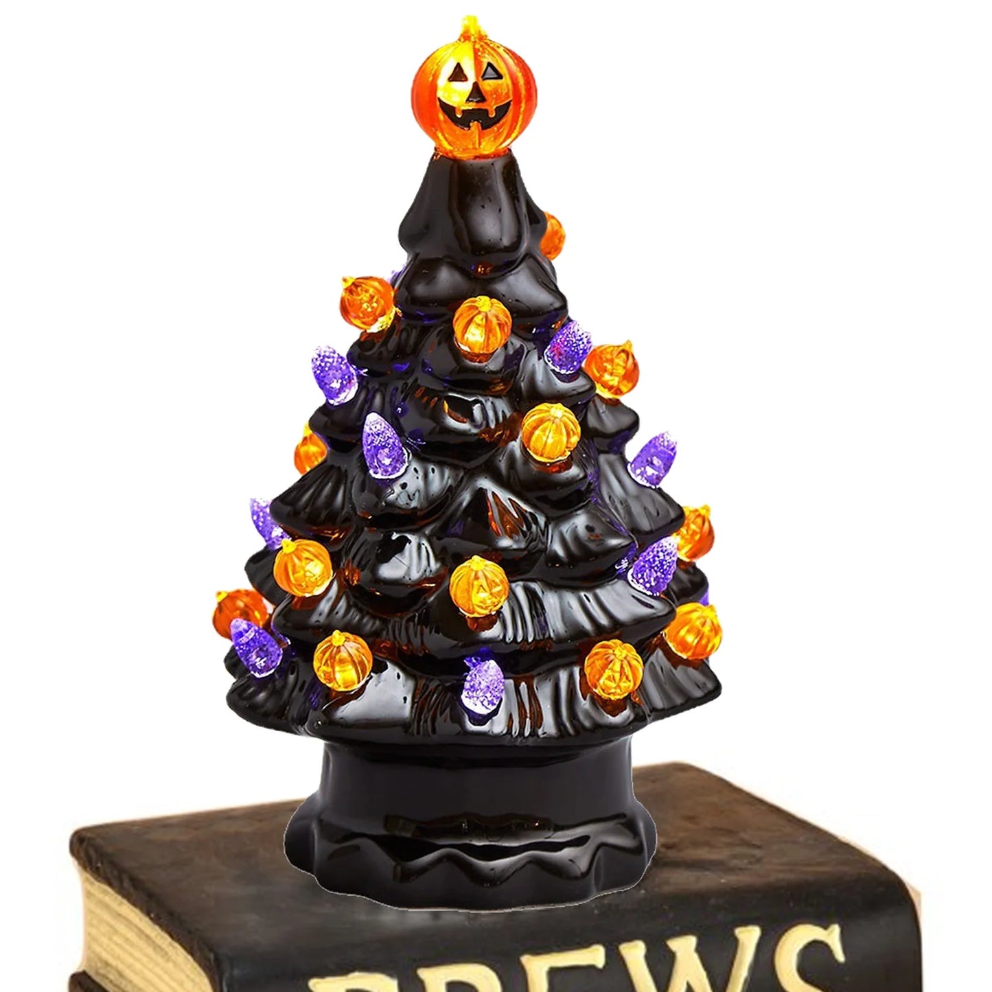 Halloween-Pumpkins Ceramic LED Tree, Lighted Table Centerpiece