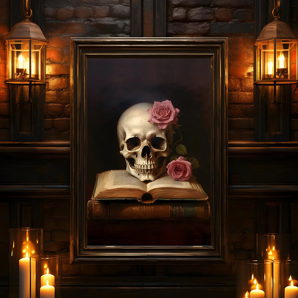 Retro Spooky Haunted Mansion Print, Canvas Painting, Halloween-Victorian Home Decor