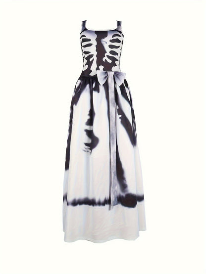 Elegant Skeleton Print A-line Party Dress for Adults