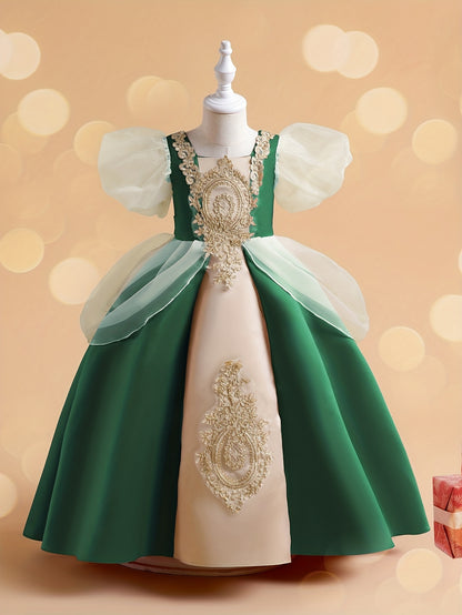 Vintage Style Flower Embroidery Princess Dress for Girls - Perfect for Parties and Photo Shoots