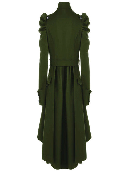 Solid Double Breasted Pea Coat, Belted Buckle, Mid-Length Outerwear, Women's Clothing