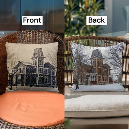 Victorian-style Throw Pillow- Historic Mapletown Manor, Then & Now