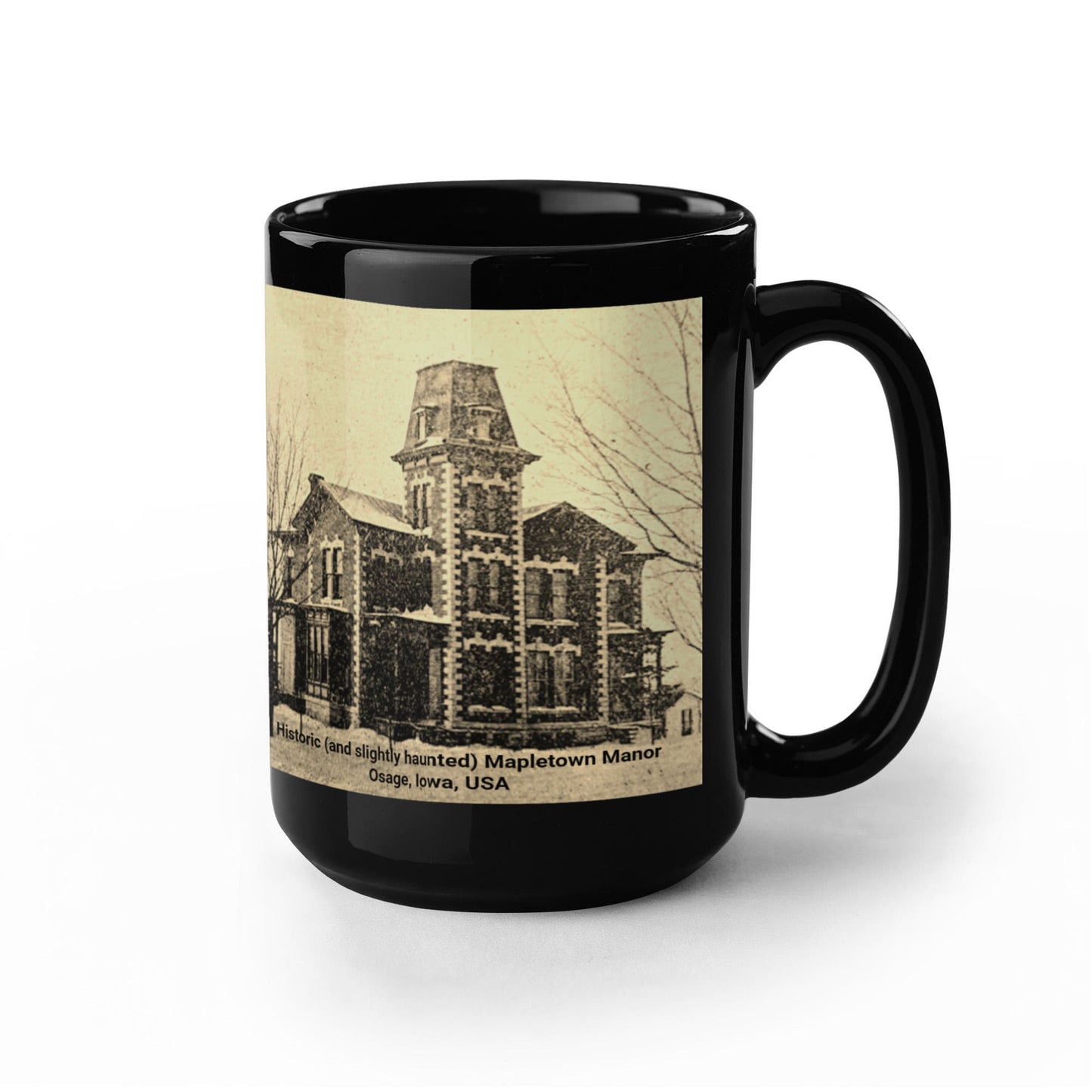 Ceramic Mug, 'I Love History, Mystery, & Coffee'. Historic Mapletown Manor Sepia Images