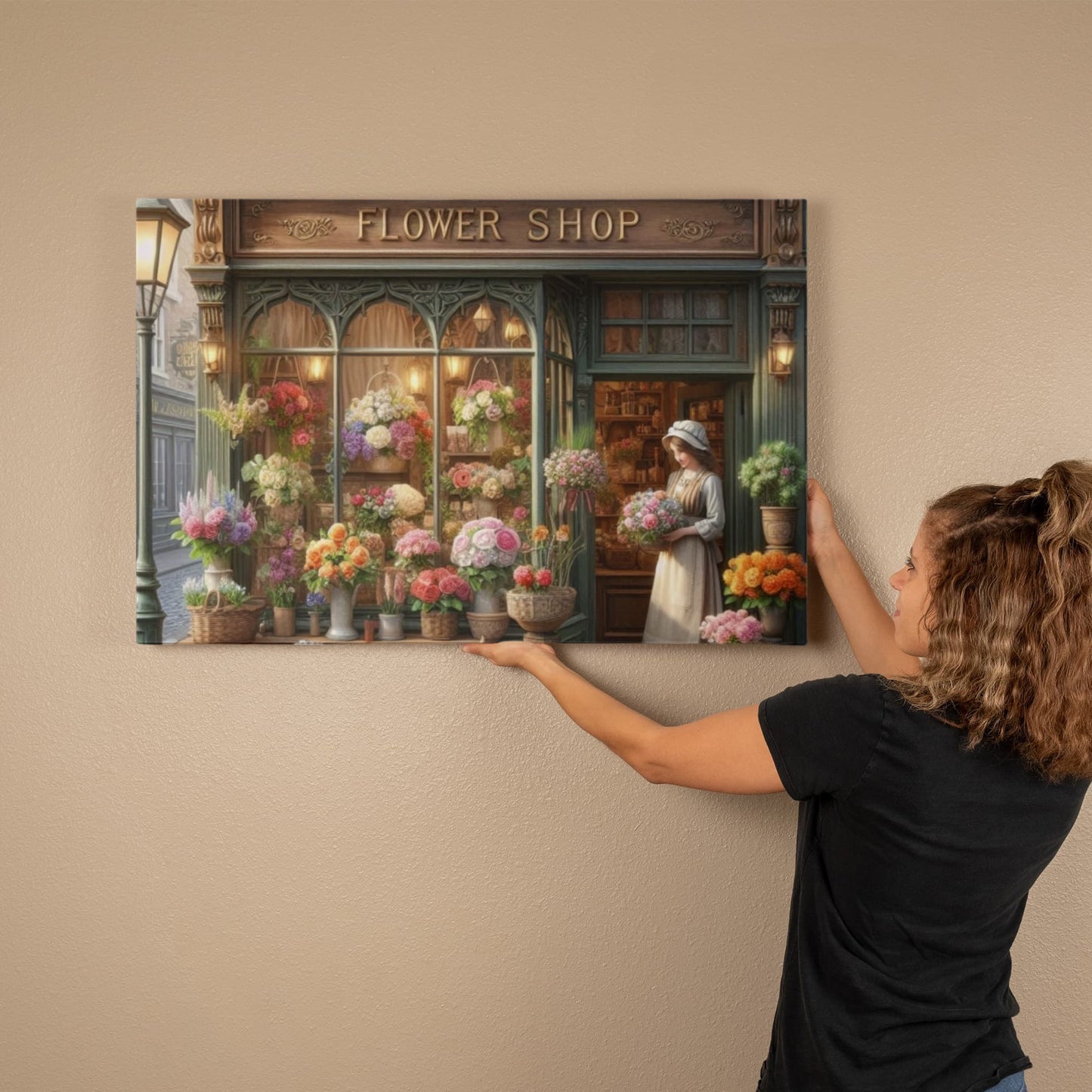 Victorian Flower Shop Image,  Wrapped Canvas Wall Art: 36x24 inches