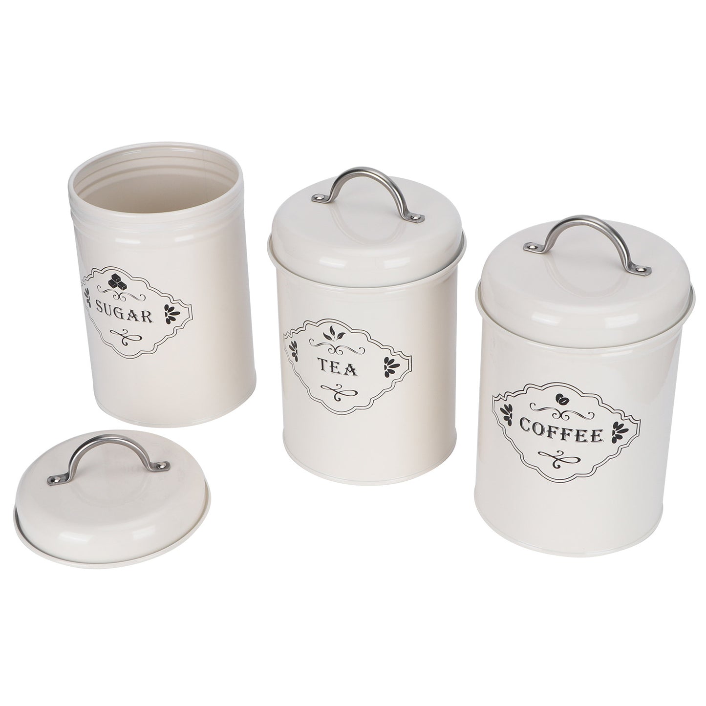 3 Piece Set- Vintage-style Kitchen Storage Jars, Sugar-Coffee-Tea Canisters