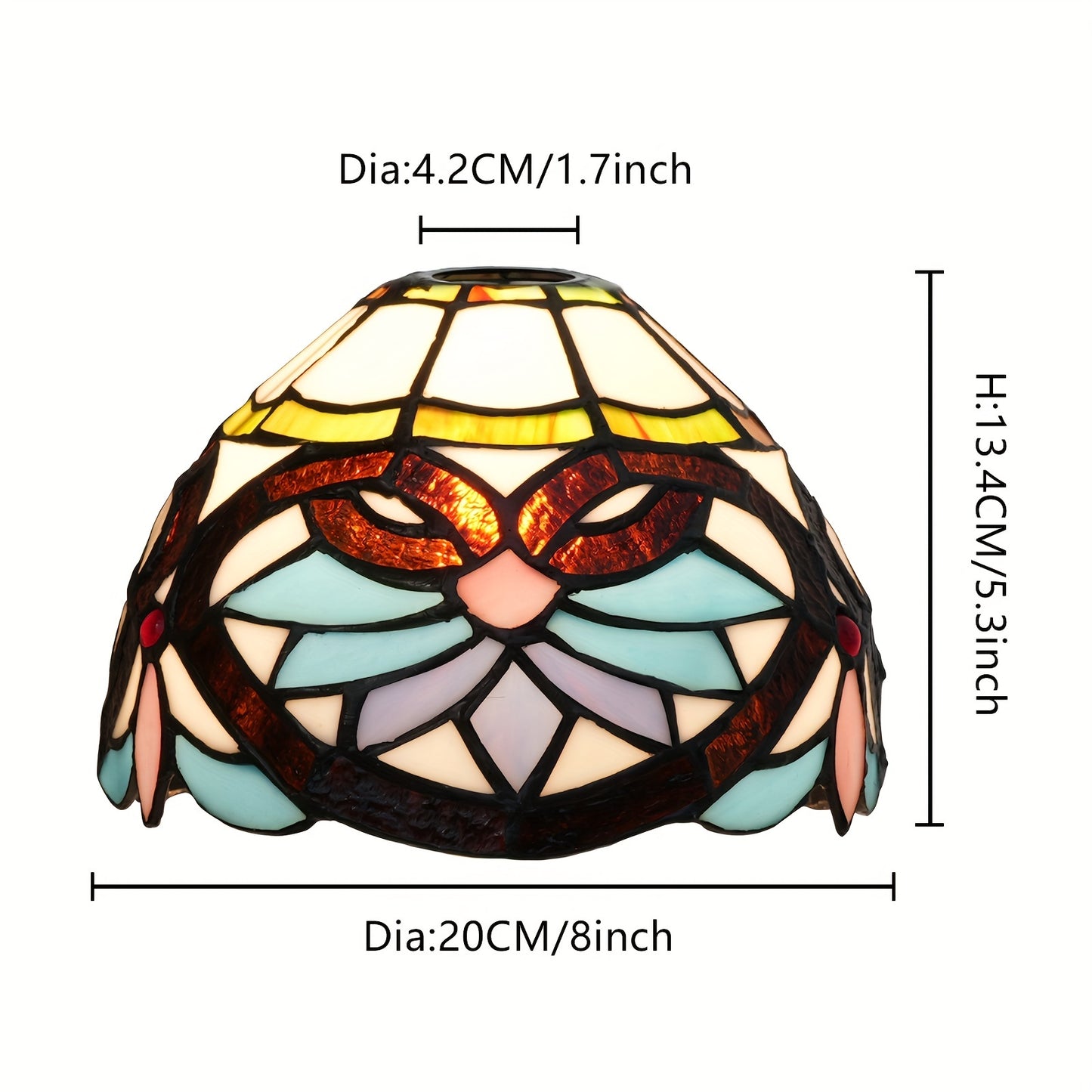 Victorian Stained Glass Lampshade for Baroque Lamp, Chandelier Ceiling Fixture - 8 Inches