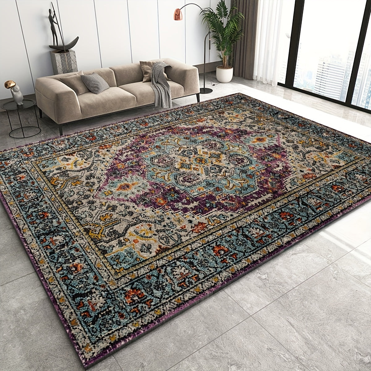 1pc Washable Nordic Style Area Rug - Soft, Vintage, Victorian