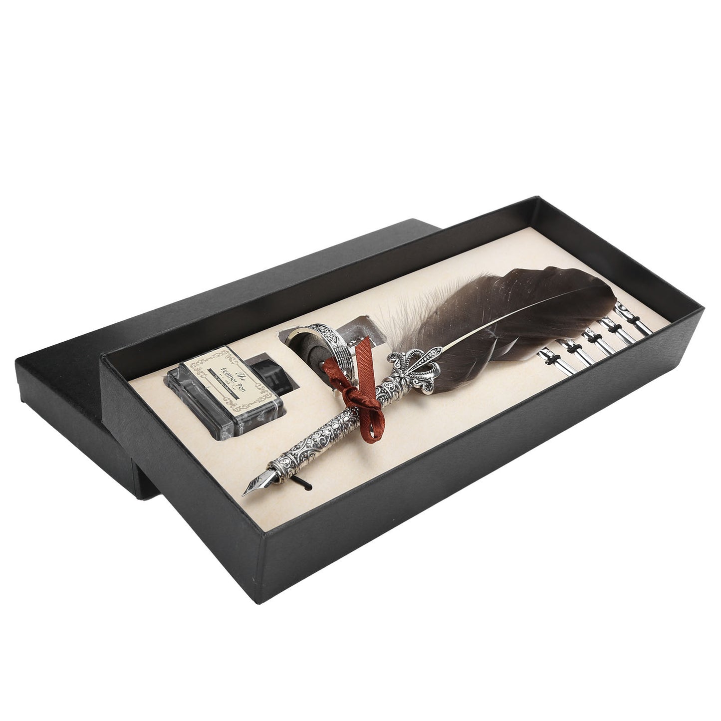 Old-world Feather Pen and Ink Dip Set