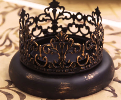 Vintage-style Metal and Glass Candle Holder- Iron Scrollwork/Birds Design