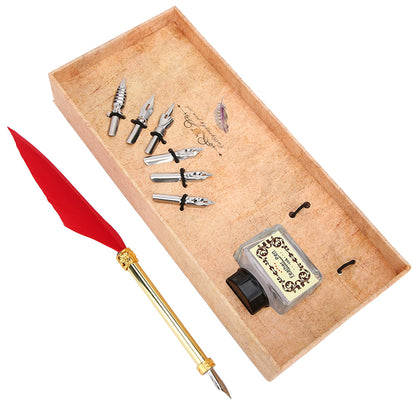 Vintage Style Calligraphic Feather Pen Kit  Gift Box
