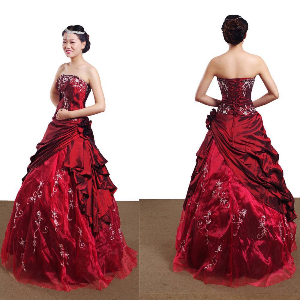 Ruby Red Ball Gown, Formal Dress, Handmade, Silver Embroidered, Taffeta, Victorian, Luxurious