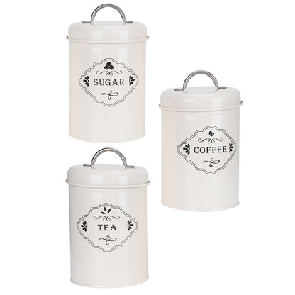 3 Piece Set- Vintage-style Kitchen Storage Jars, Sugar-Coffee-Tea Canisters