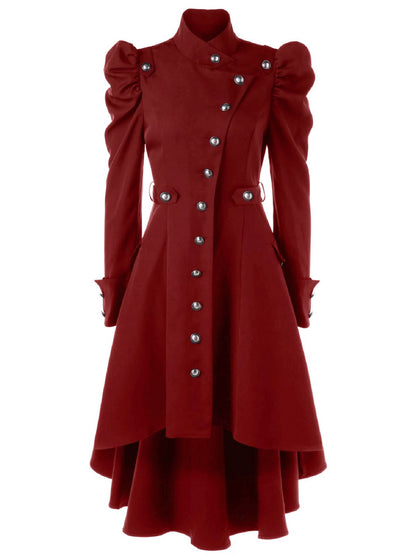 Solid Double Breasted Pea Coat, Belted Buckle, Mid-Length Outerwear, Women's Clothing