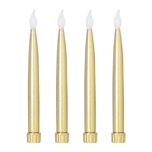 4Pcs Gold Taper LED Candles- Battery Powered