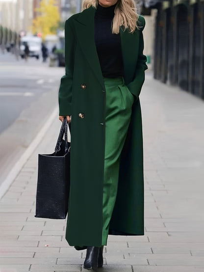 Women's Elegant Double Breasted Overcoat with Lapel Neck and Long Sleeves - Stylish Outerwear for Any Occasion